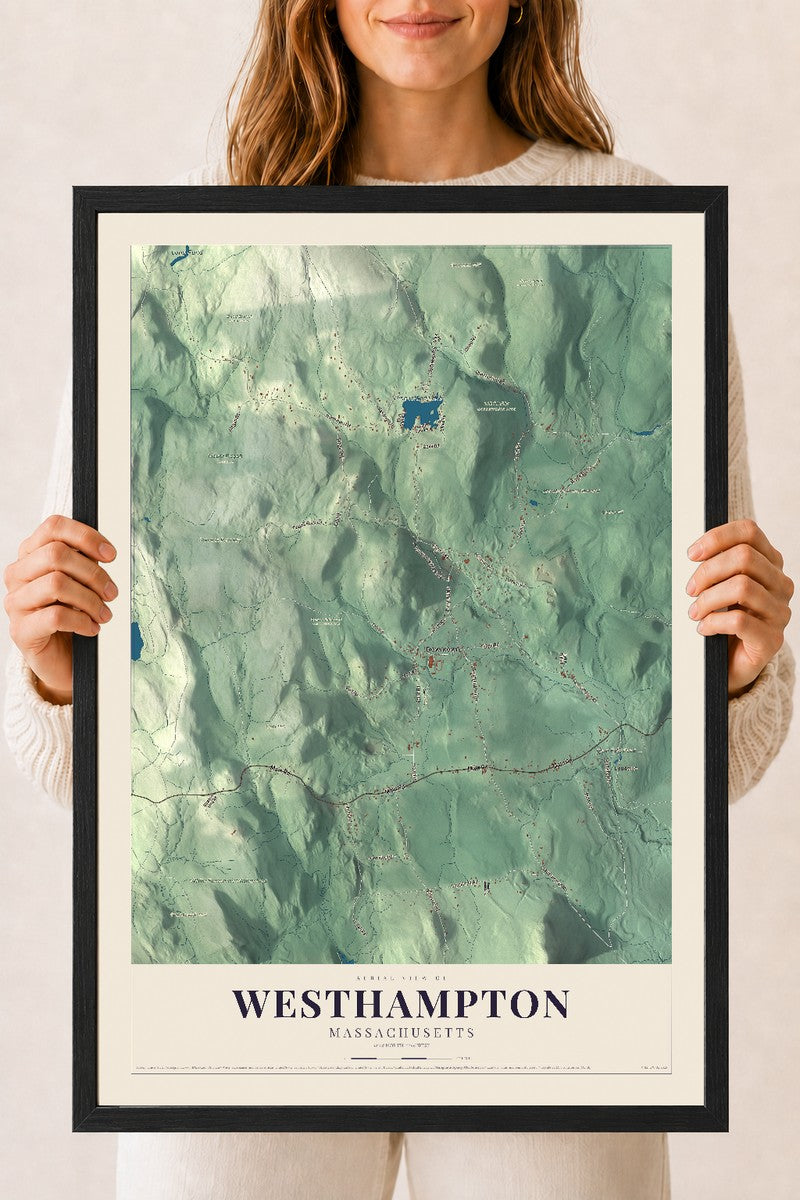 Westhampton, Massachusetts map print - 18 x 24 black Ayous wood frame