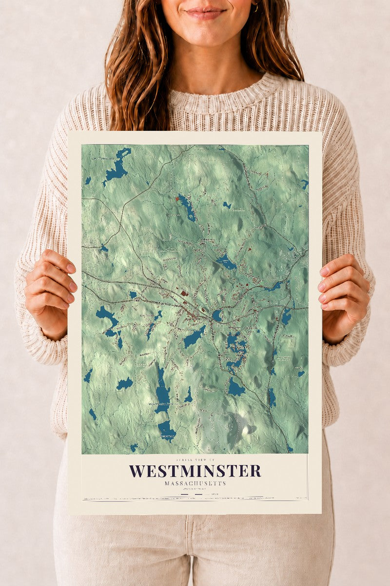 Westminster, Massachusetts map print - 12 x 18 archival matte print