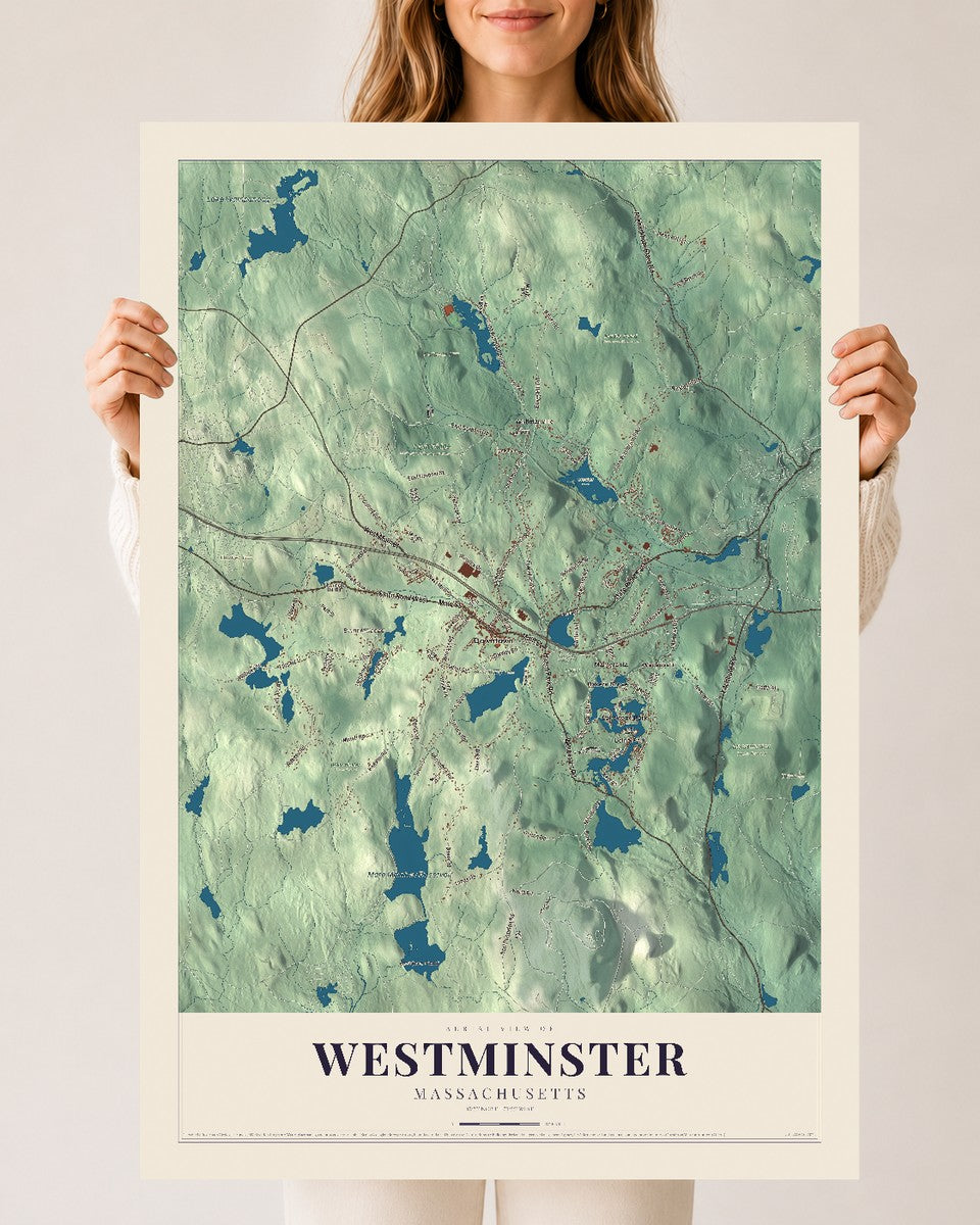Westminster, Massachusetts map print - 24 x 36 archival matte print
