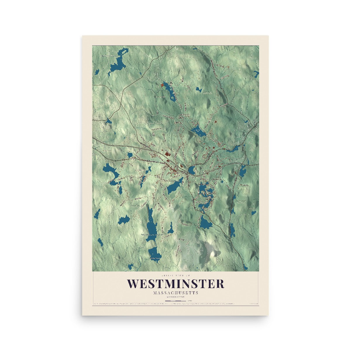 Map of Westminster, Massachusetts, 12 x 18 inch unframed archival matte print