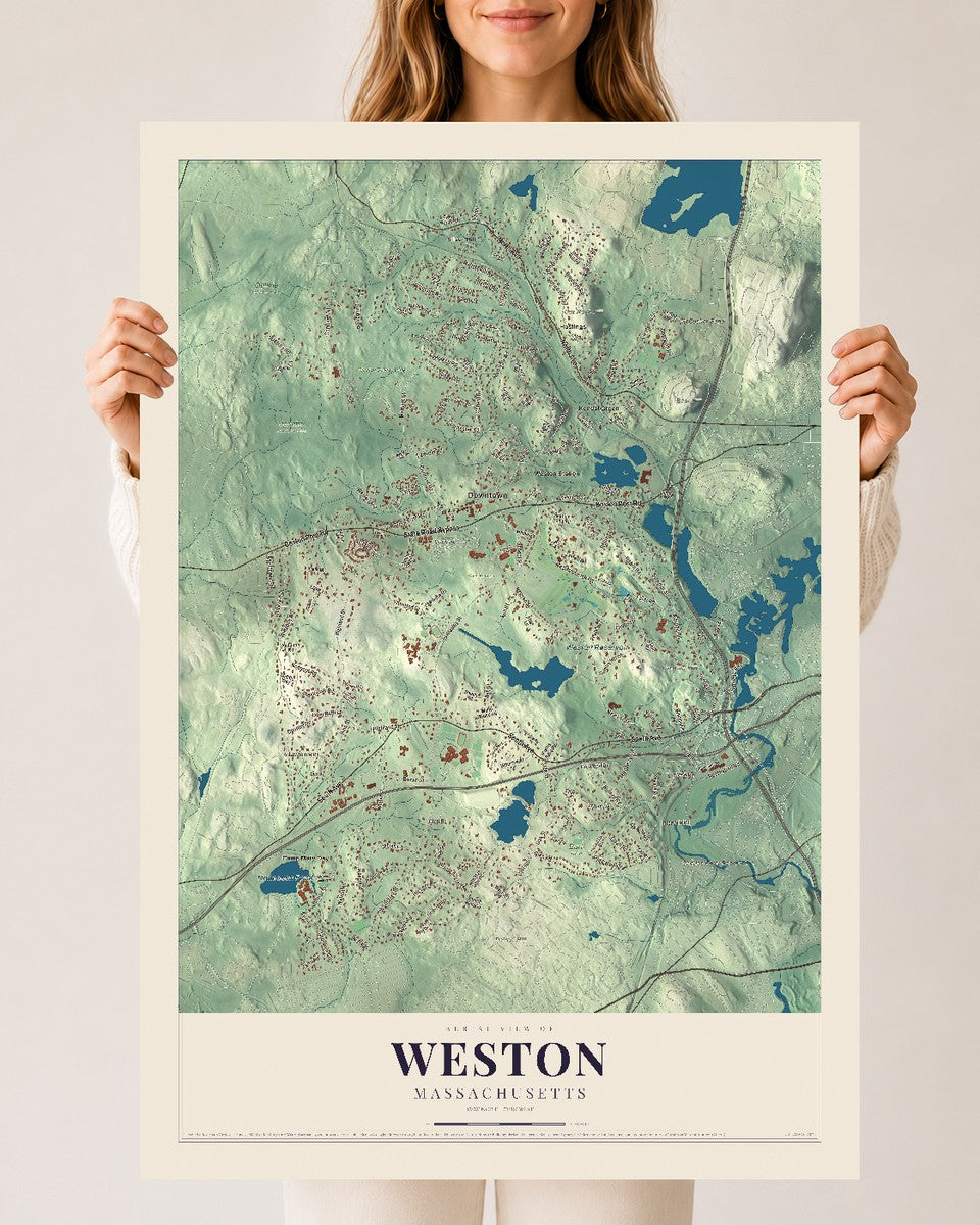 Weston, Massachusetts map print - 24 x 36 archival matte print