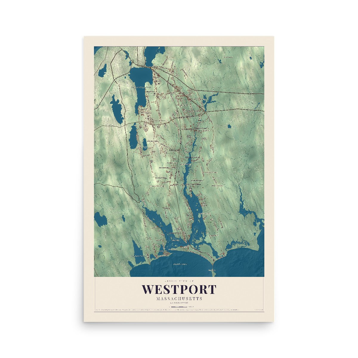 Map of Westport, Massachusetts, 12 x 18 inch unframed archival matte print