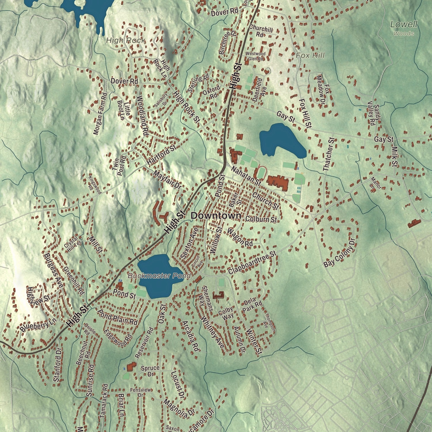 Street and neighborhood detail from the Westwood, Massachusetts map