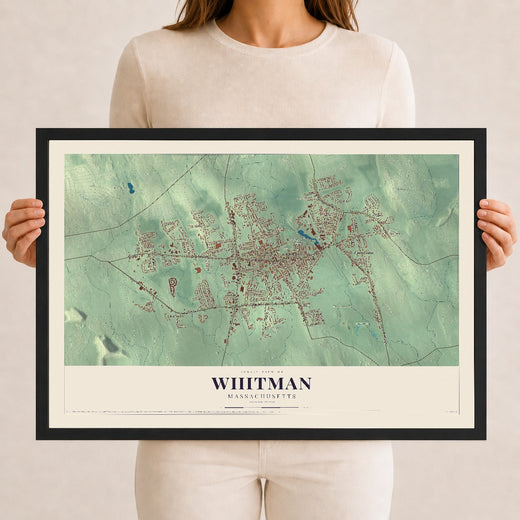 Map of Whitman, Massachusetts, 12 x 18 inch print in a black wood frame