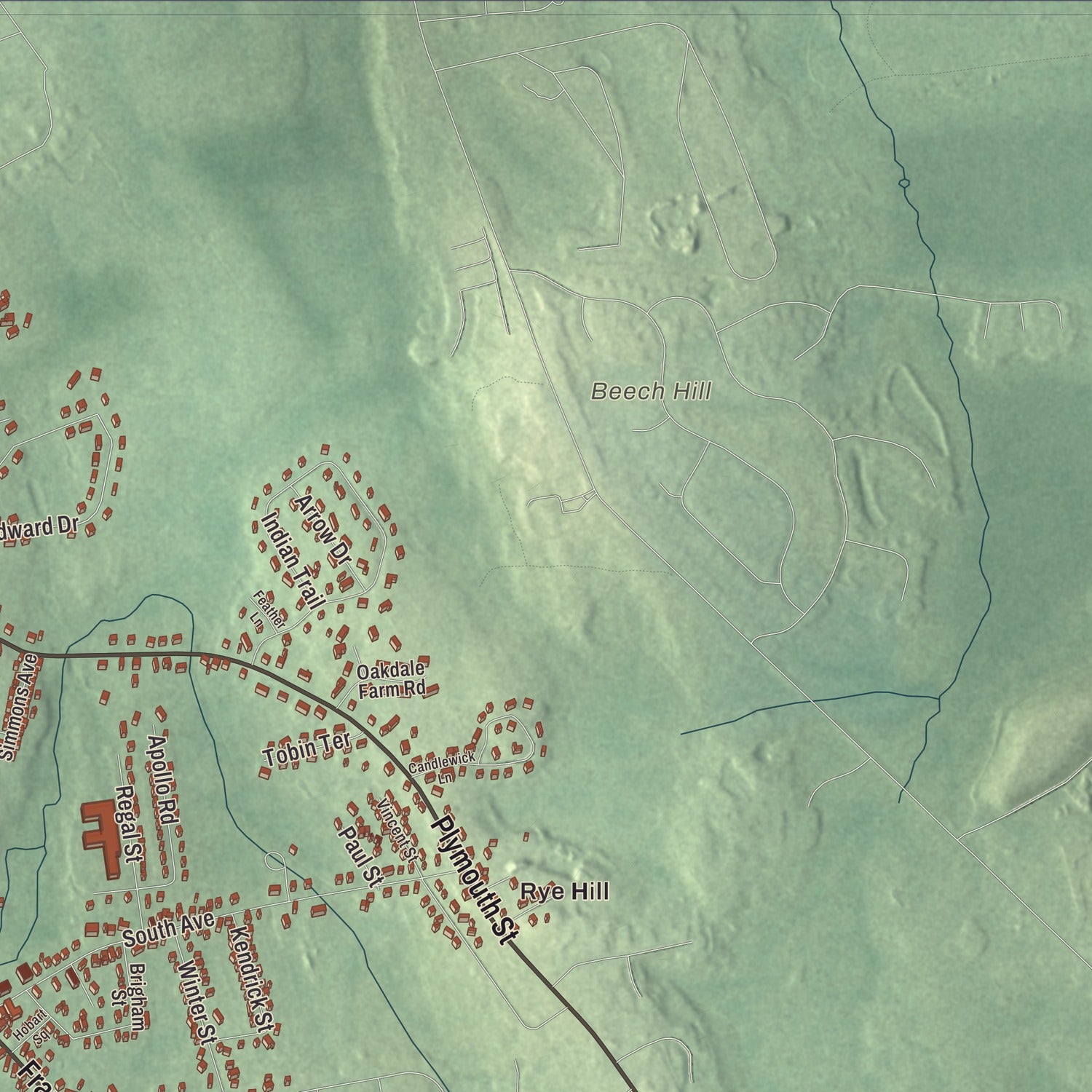 Terrain and local geography detail from the Whitman, Massachusetts map