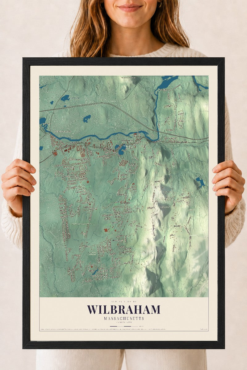 Wilbraham, Massachusetts map print - 18 x 24 black Ayous wood frame