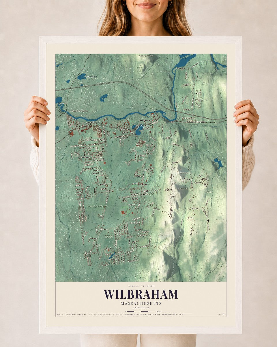 Wilbraham, Massachusetts map print - 24 x 36 white Ayous wood frame