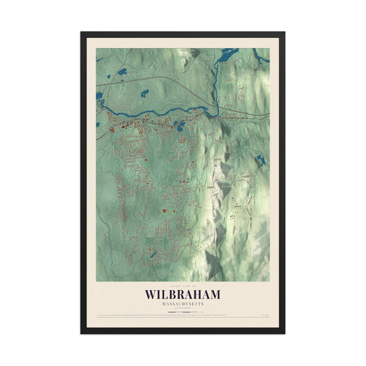 Map of Wilbraham, Massachusetts, 12 x 18 inch print in a black wood frame