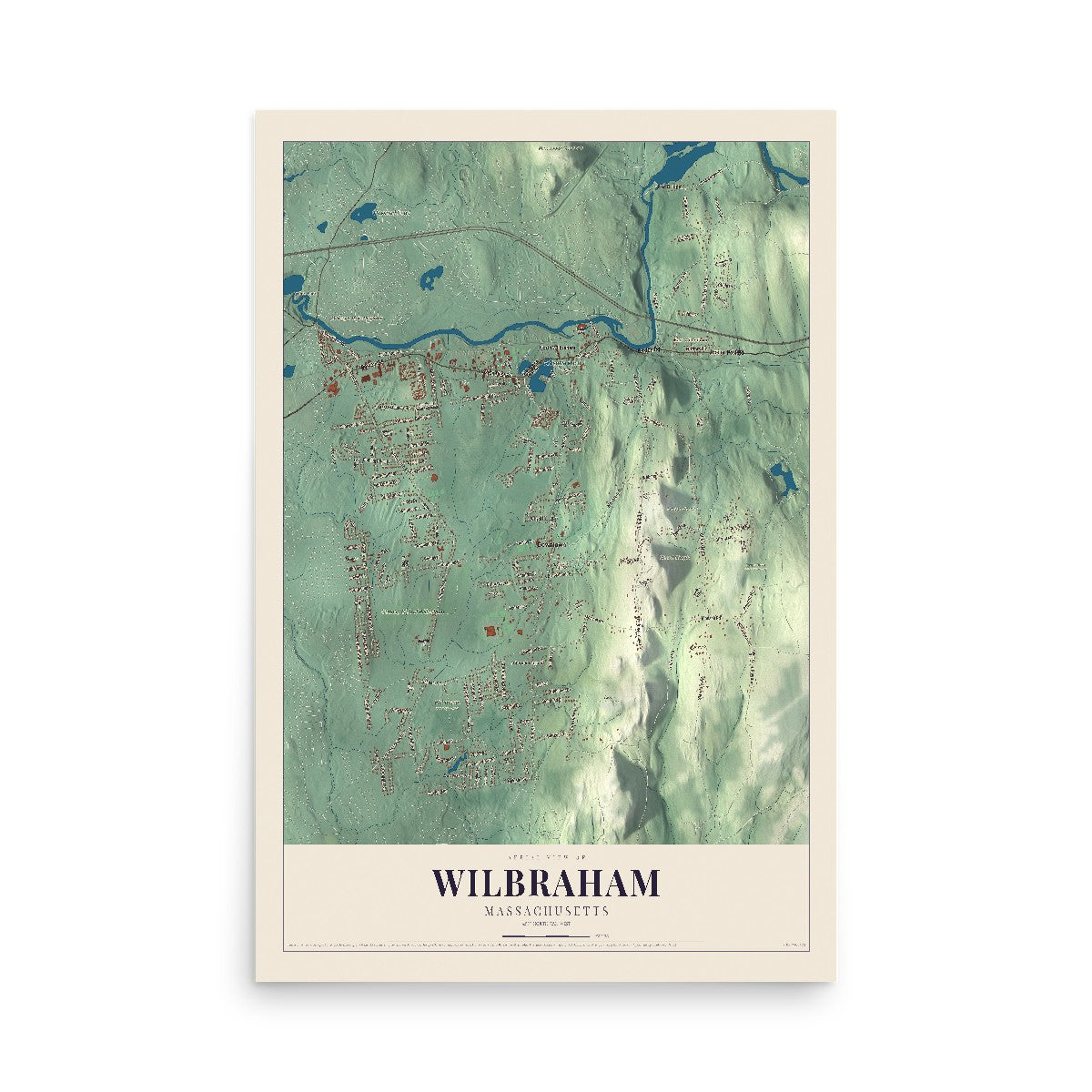 Map of Wilbraham, Massachusetts, 12 x 18 inch unframed archival matte print