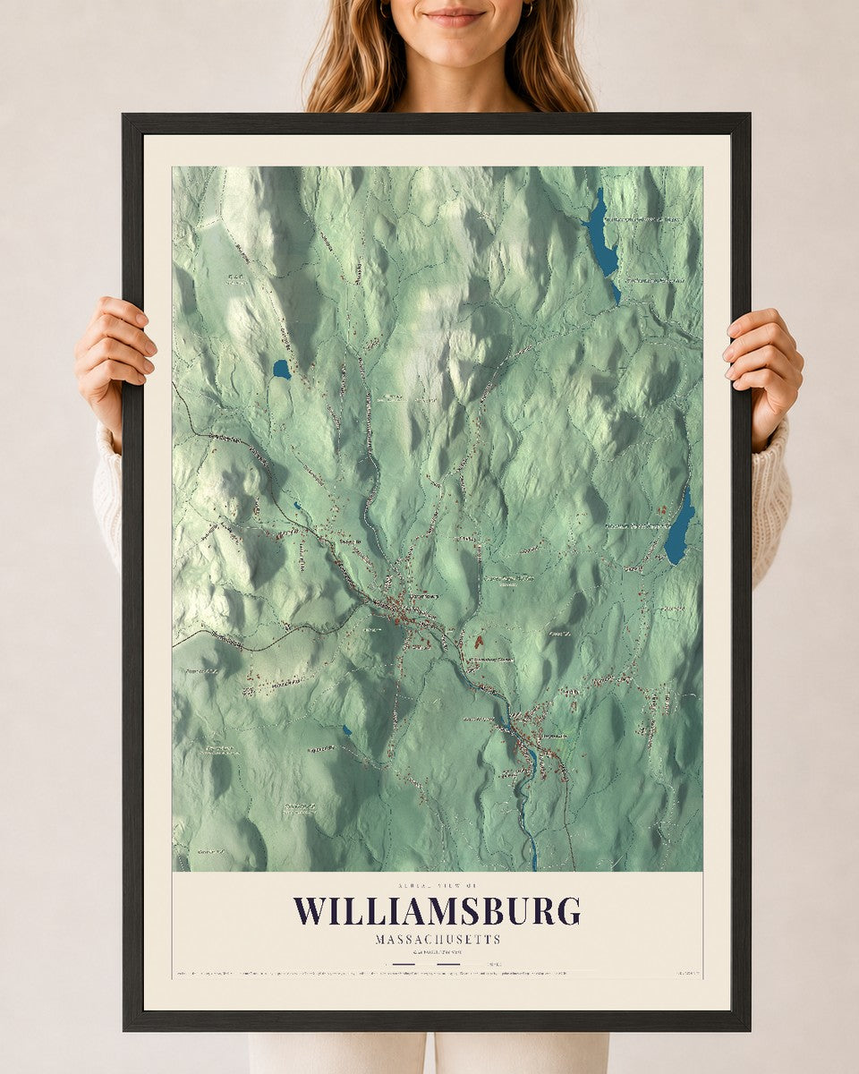 Williamsburg, Massachusetts map print - 24 x 36 black Ayous wood frame