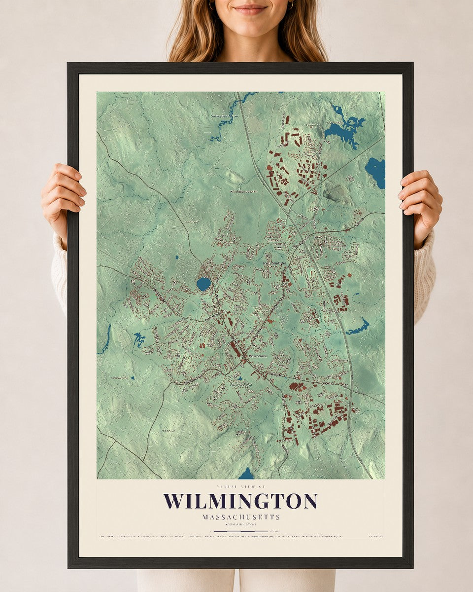 Wilmington, Massachusetts map print - 24 x 36 black Ayous wood frame