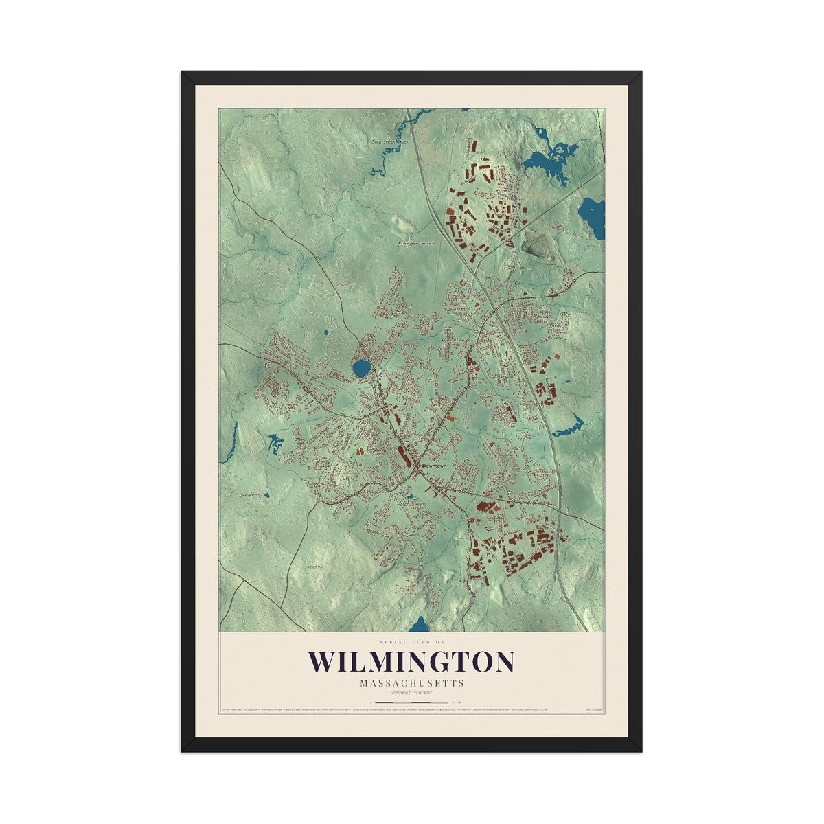 Map of Wilmington, Massachusetts, 12 x 18 inch print in a black wood frame