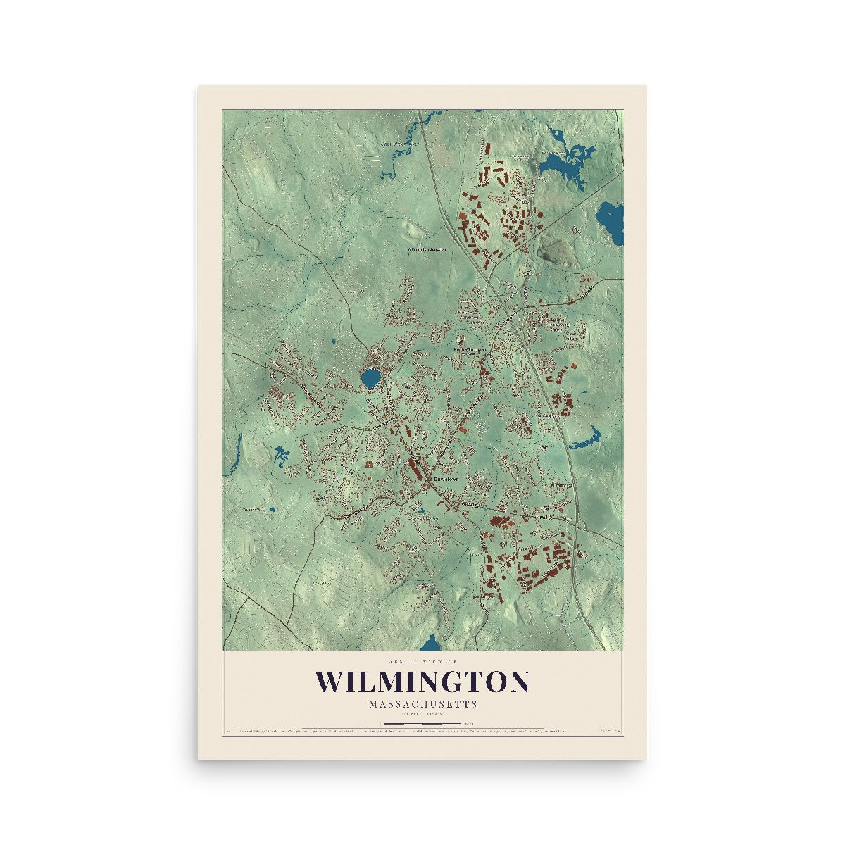 Map of Wilmington, Massachusetts, 12 x 18 inch unframed archival matte print