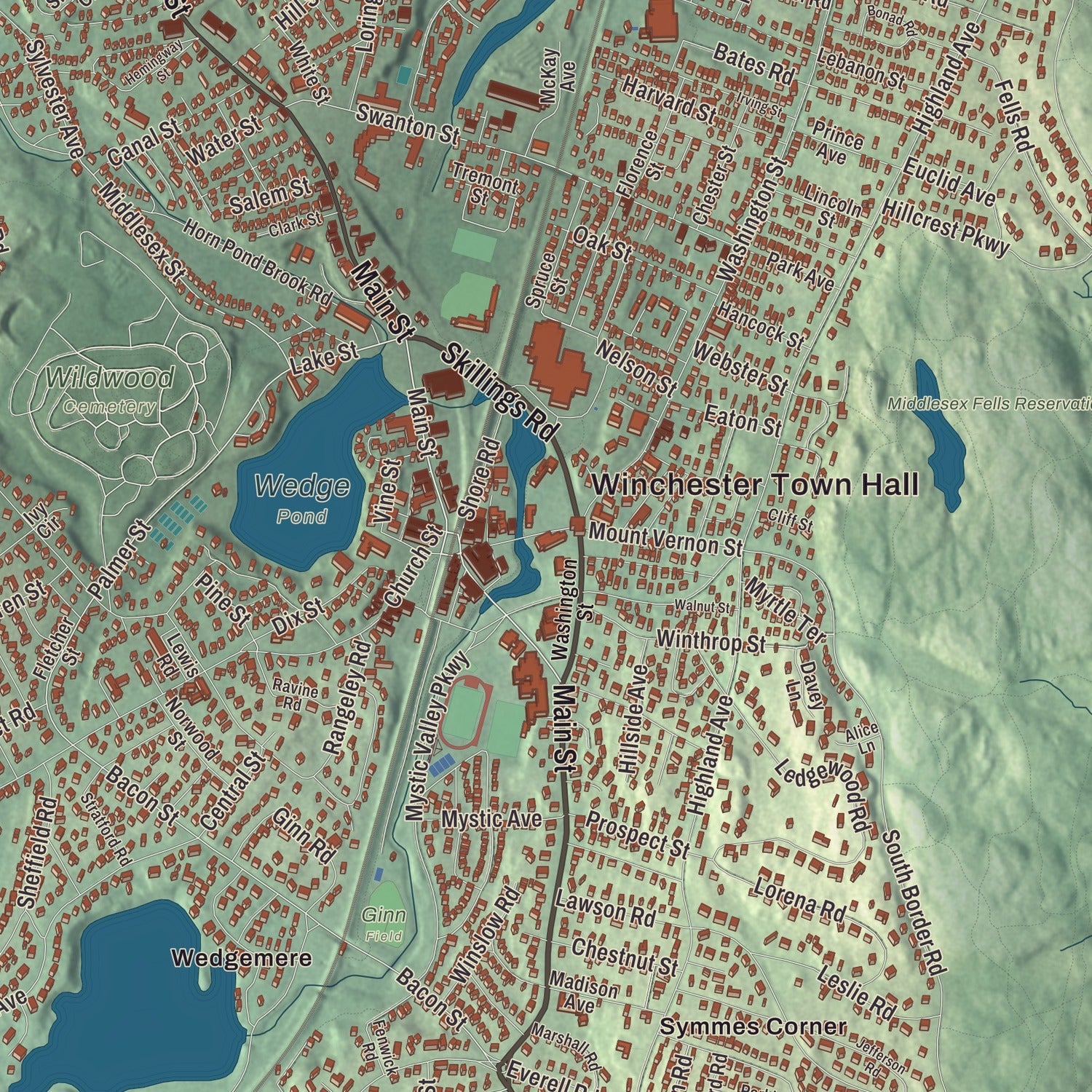 Street and neighborhood detail from the Winchester, Massachusetts map