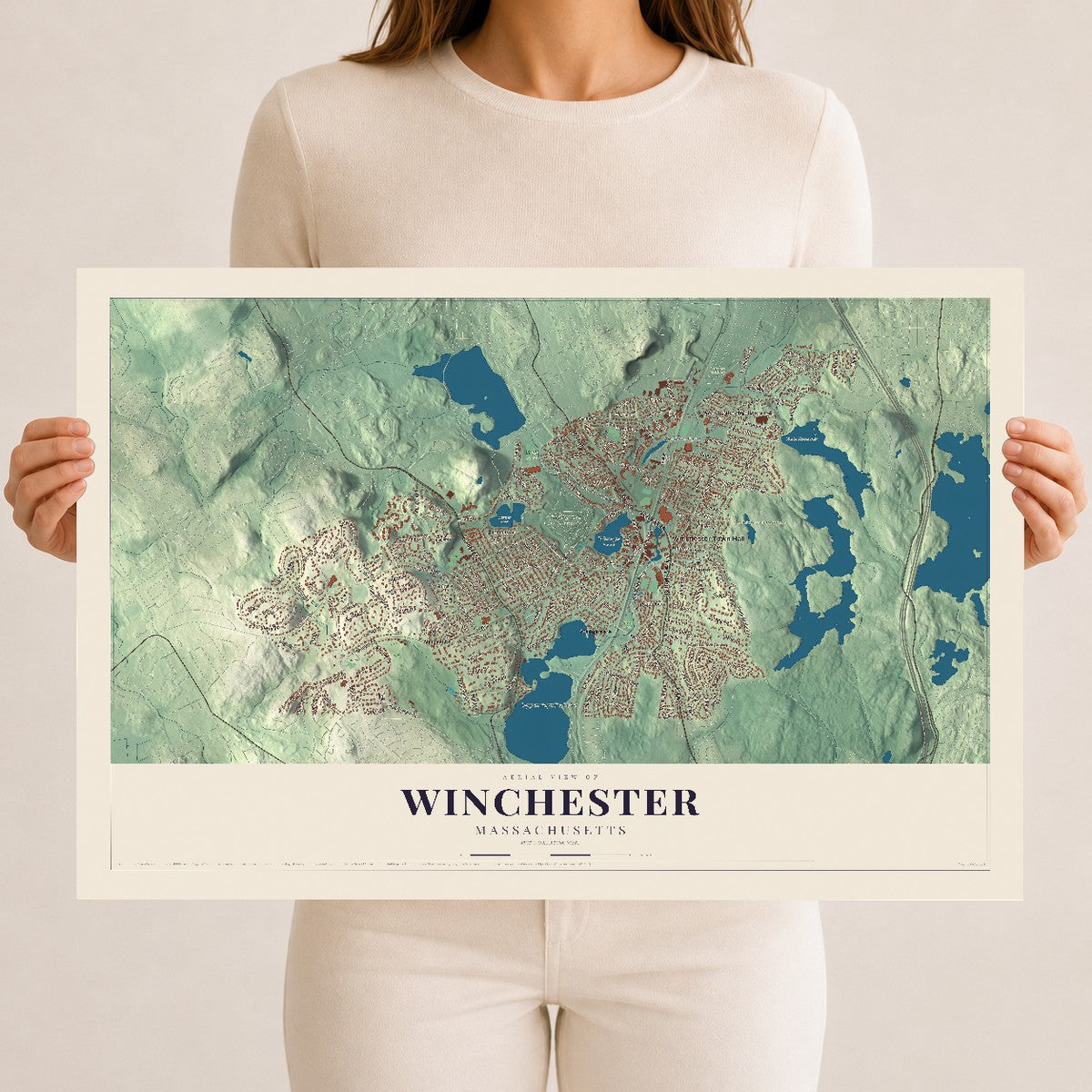Winchester, Massachusetts map print - 12 x 18 archival matte print