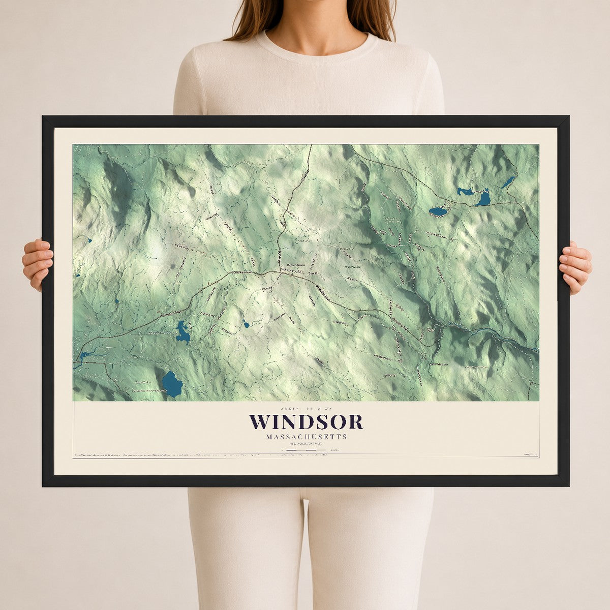 Windsor, Massachusetts map print - 24 x 36 black Ayous wood frame