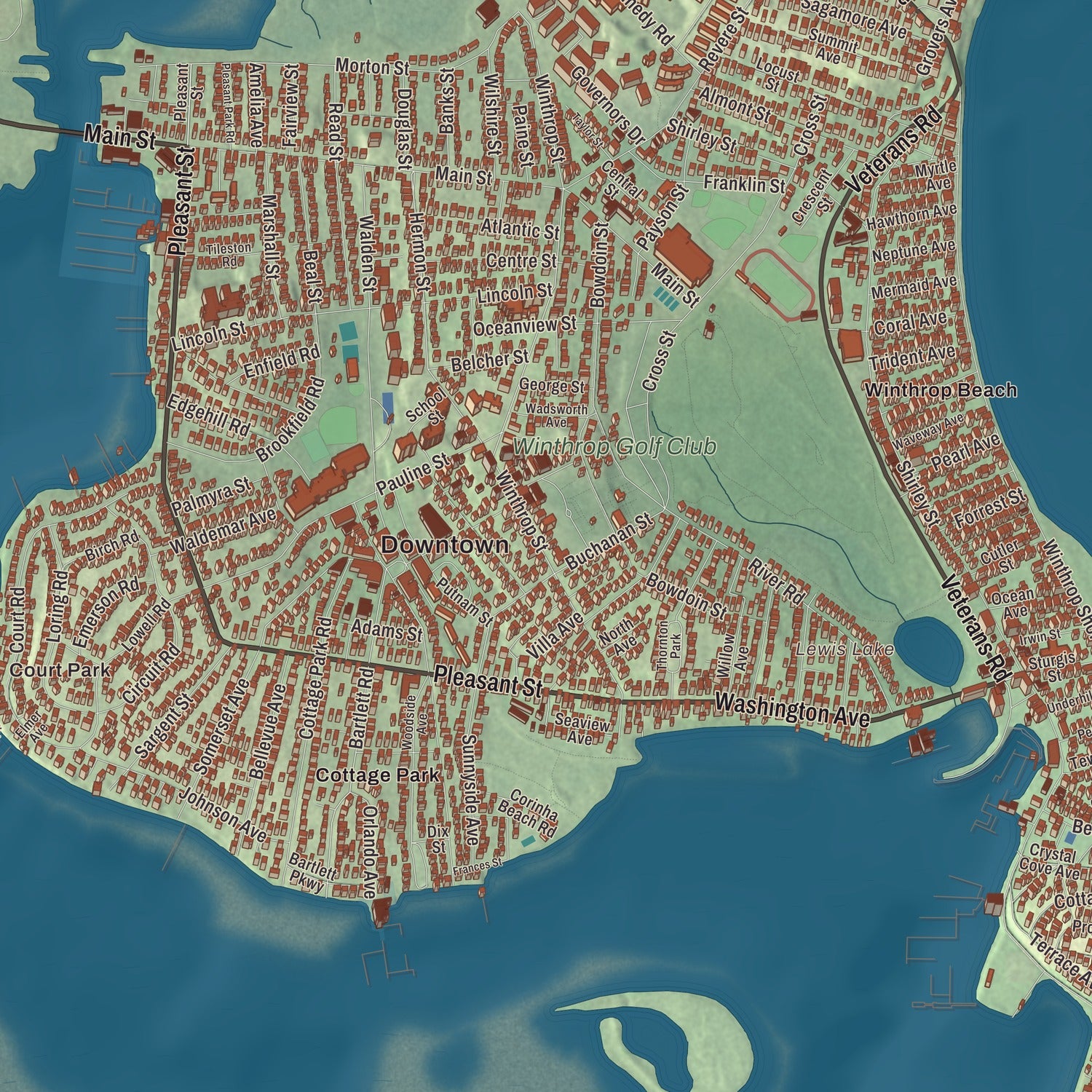 Street and neighborhood detail from the Winthrop, Massachusetts map