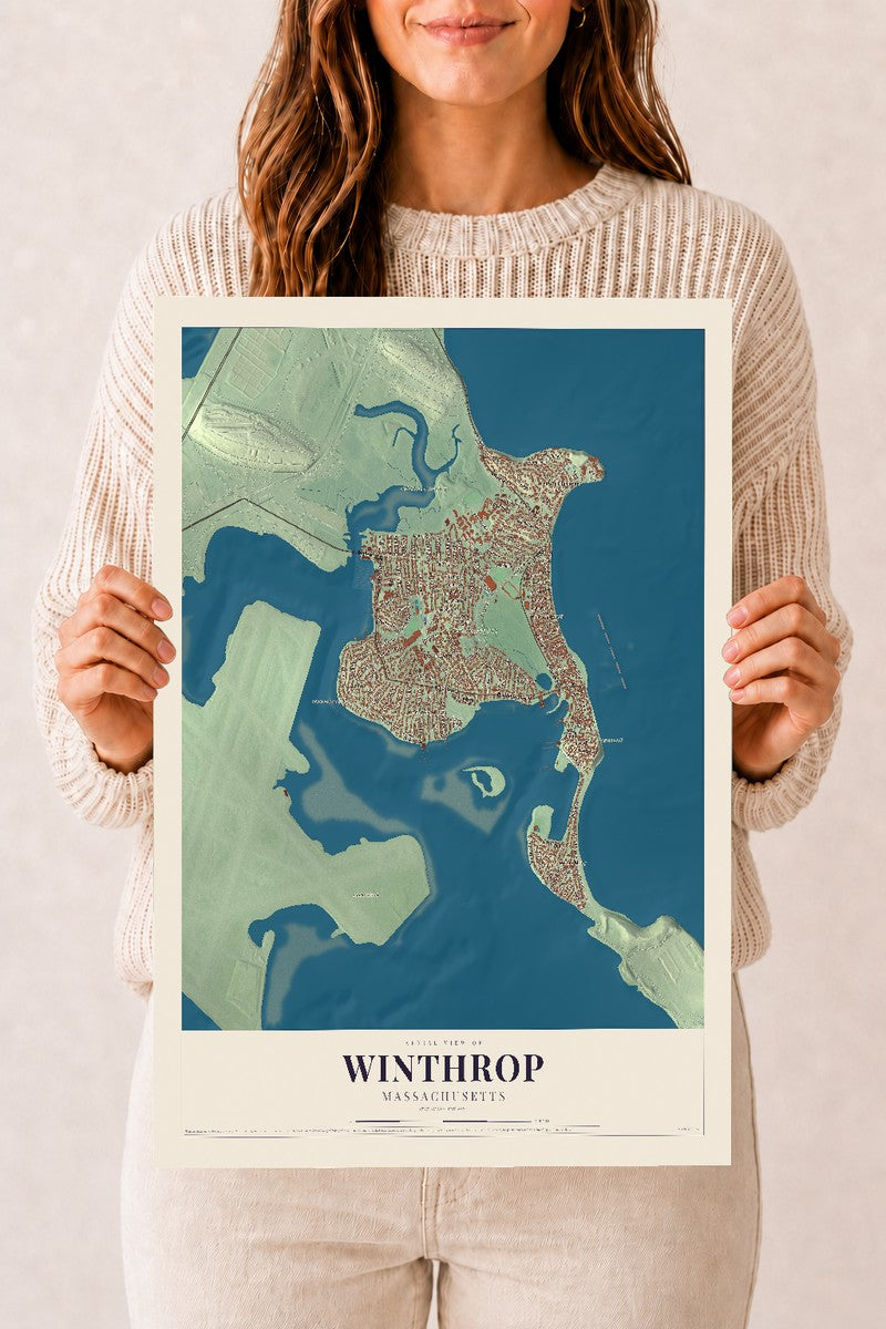 Winthrop, Massachusetts map print - 12 x 18 archival matte print