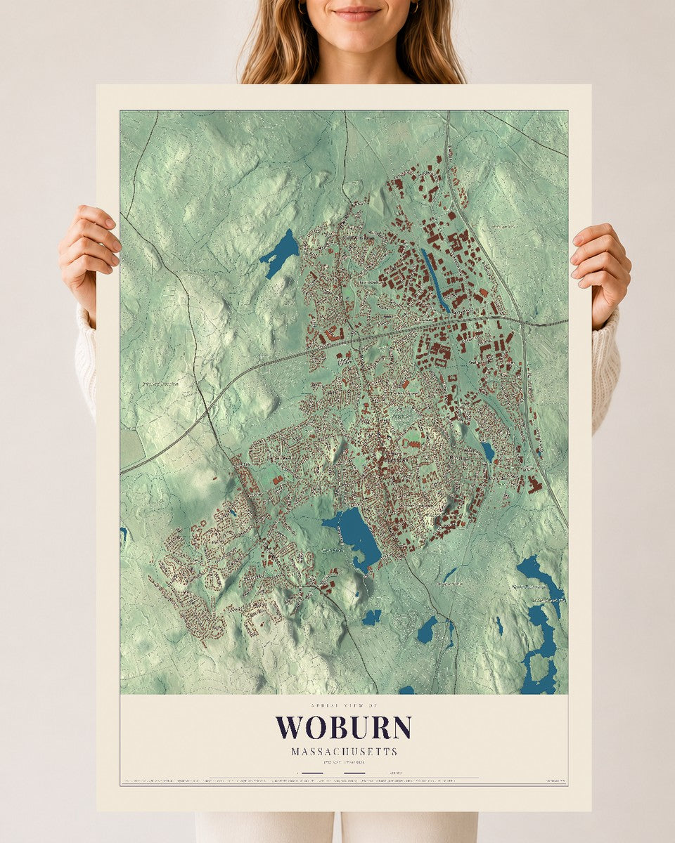 Woburn, Massachusetts map print - 24 x 36 archival matte print