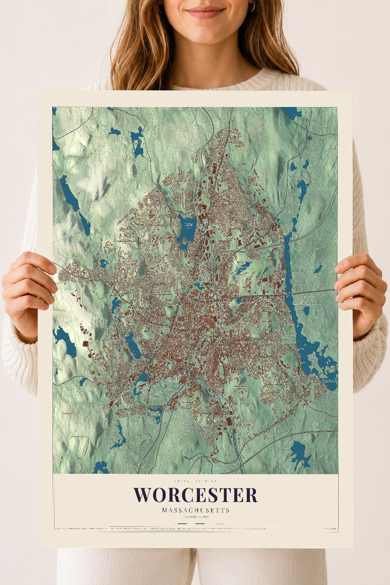Worcester, Massachusetts map print - 18 x 24 archival matte print