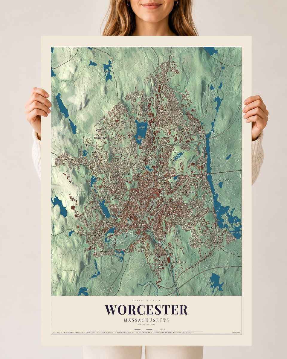 Worcester, Massachusetts map print - 24 x 36 archival matte print