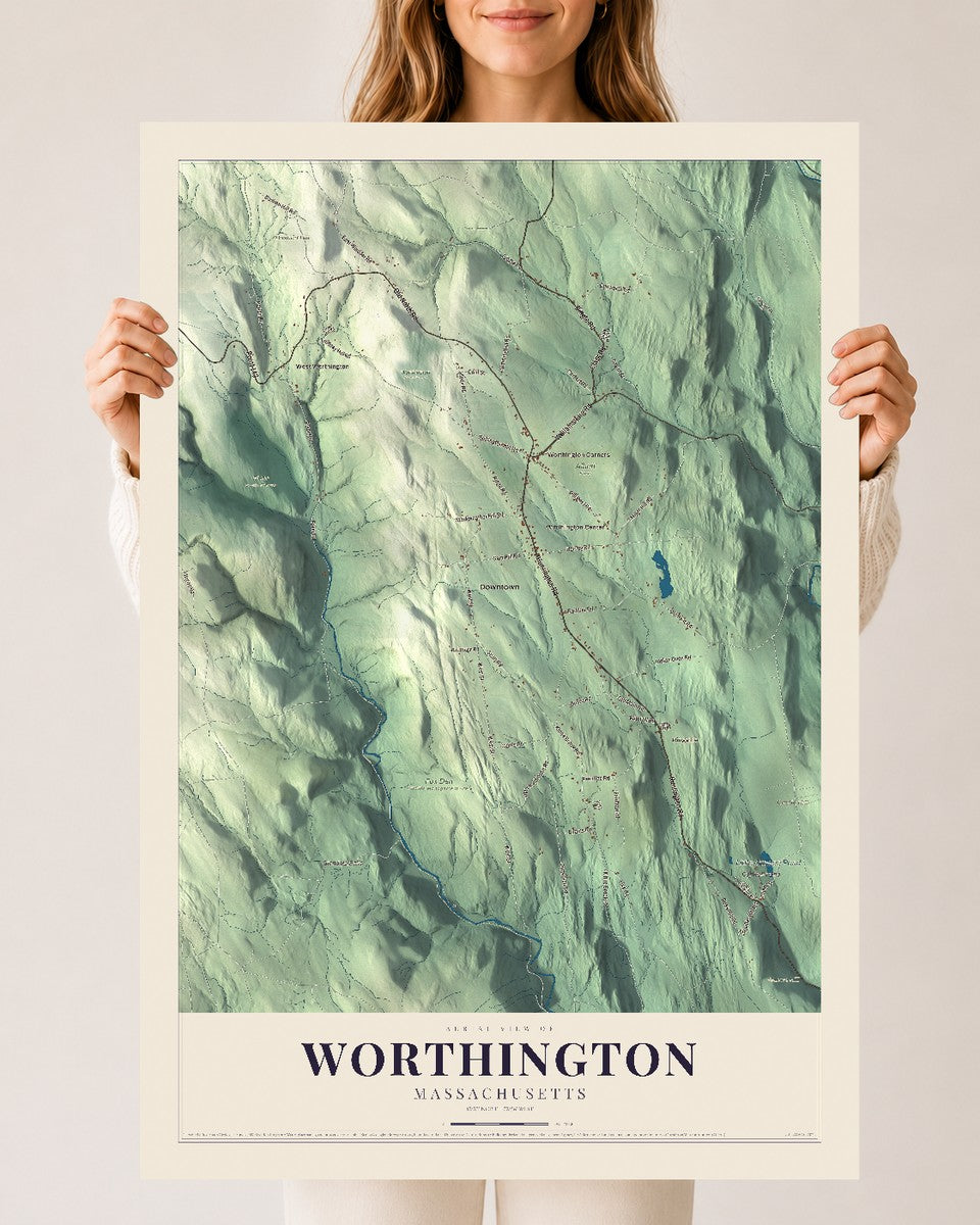 Worthington, Massachusetts map print - 24 x 36 archival matte print