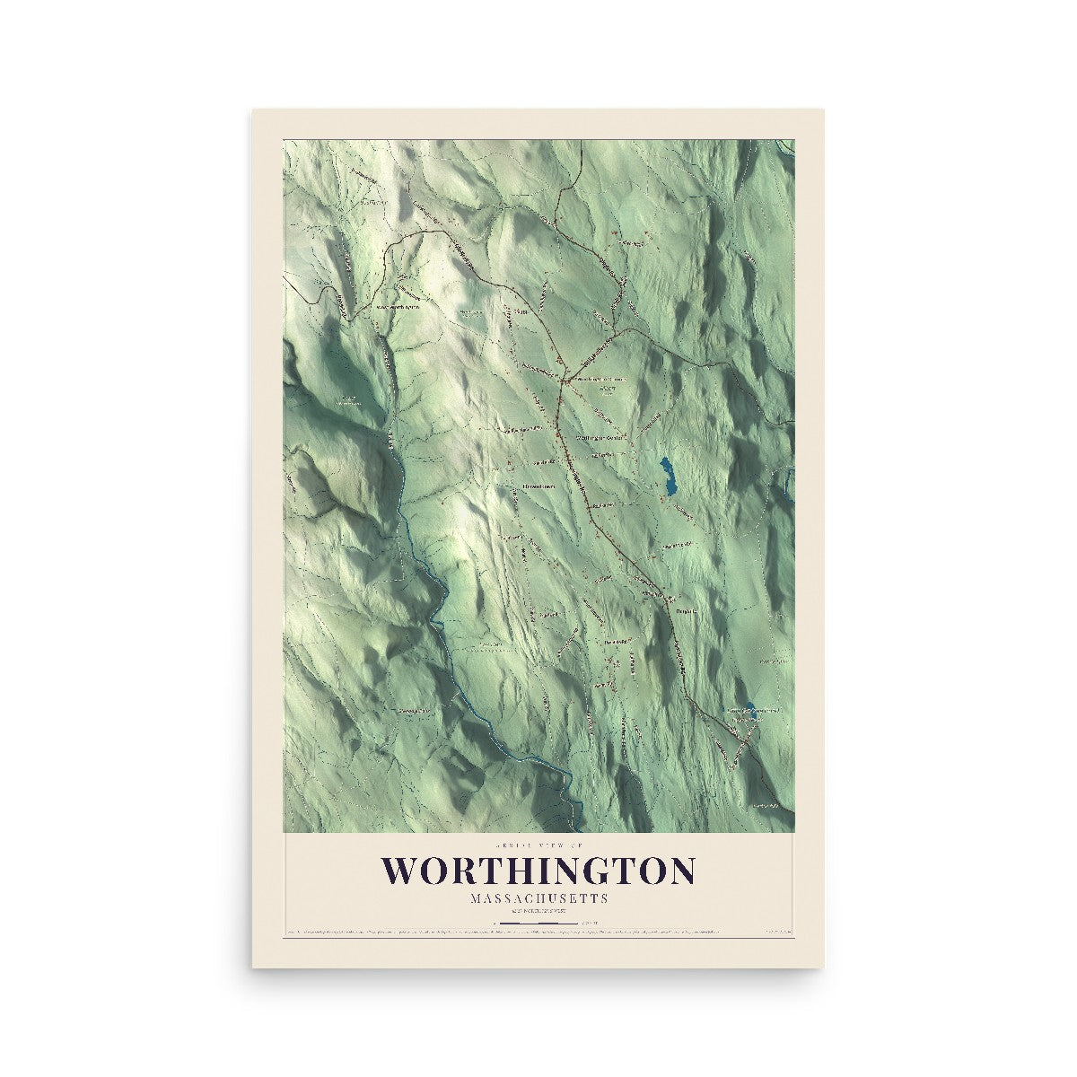 Map of Worthington, Massachusetts, 12 x 18 inch unframed archival matte print