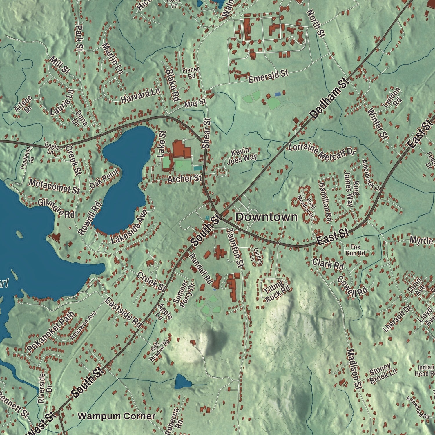 Street and neighborhood detail from the Wrentham, Massachusetts map
