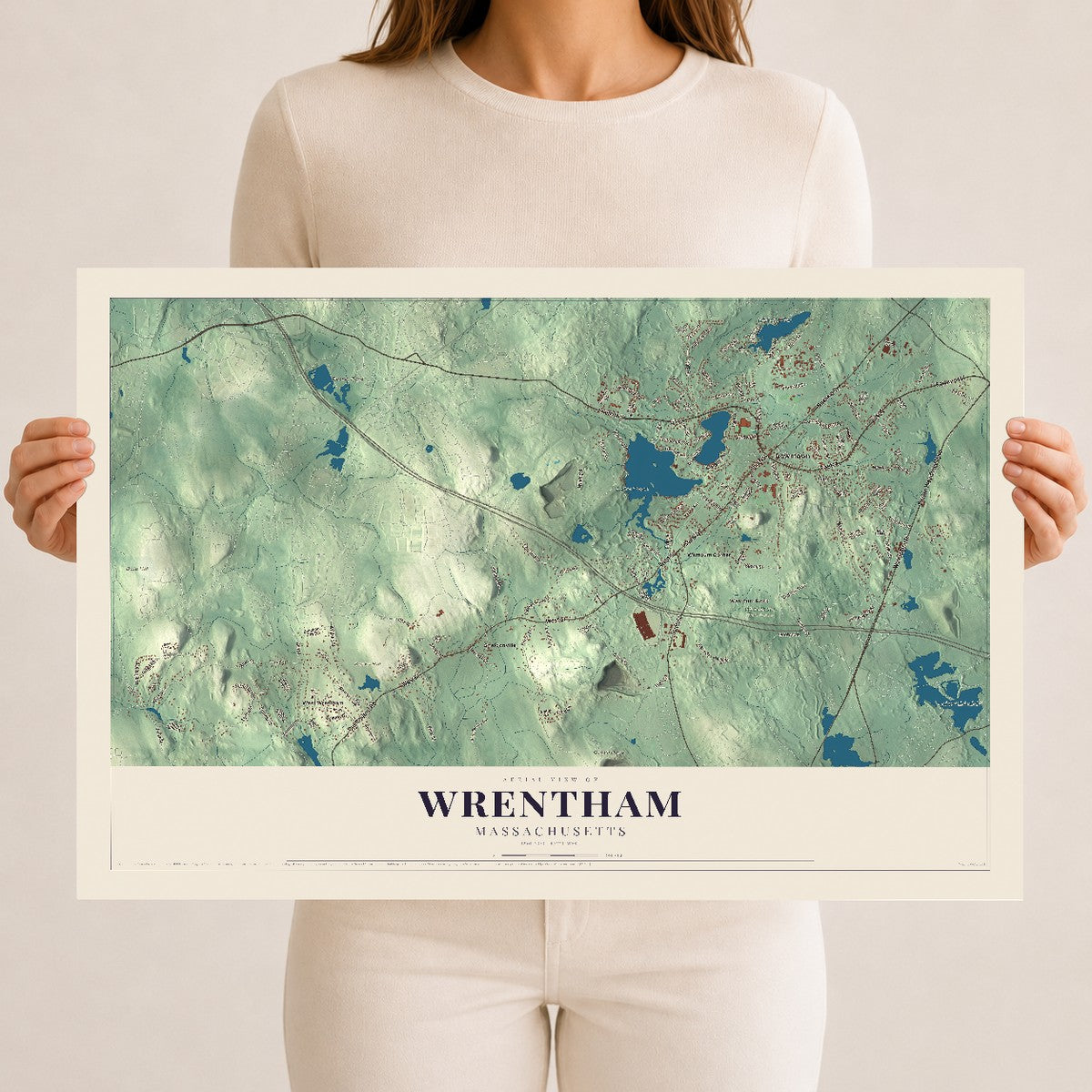 Wrentham, Massachusetts map print - 12 x 18 archival matte print