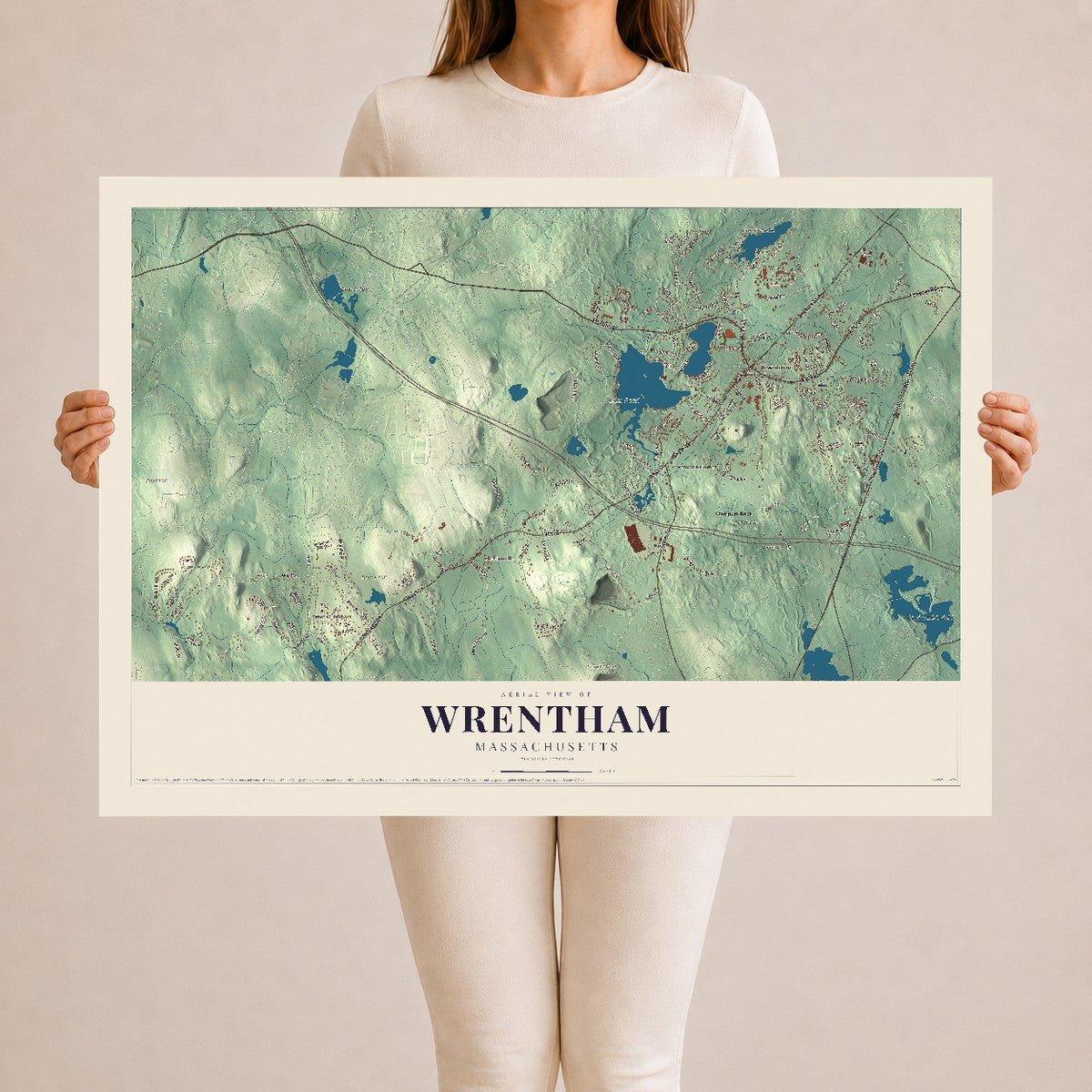 Wrentham, Massachusetts map print - 24 x 36 archival matte print