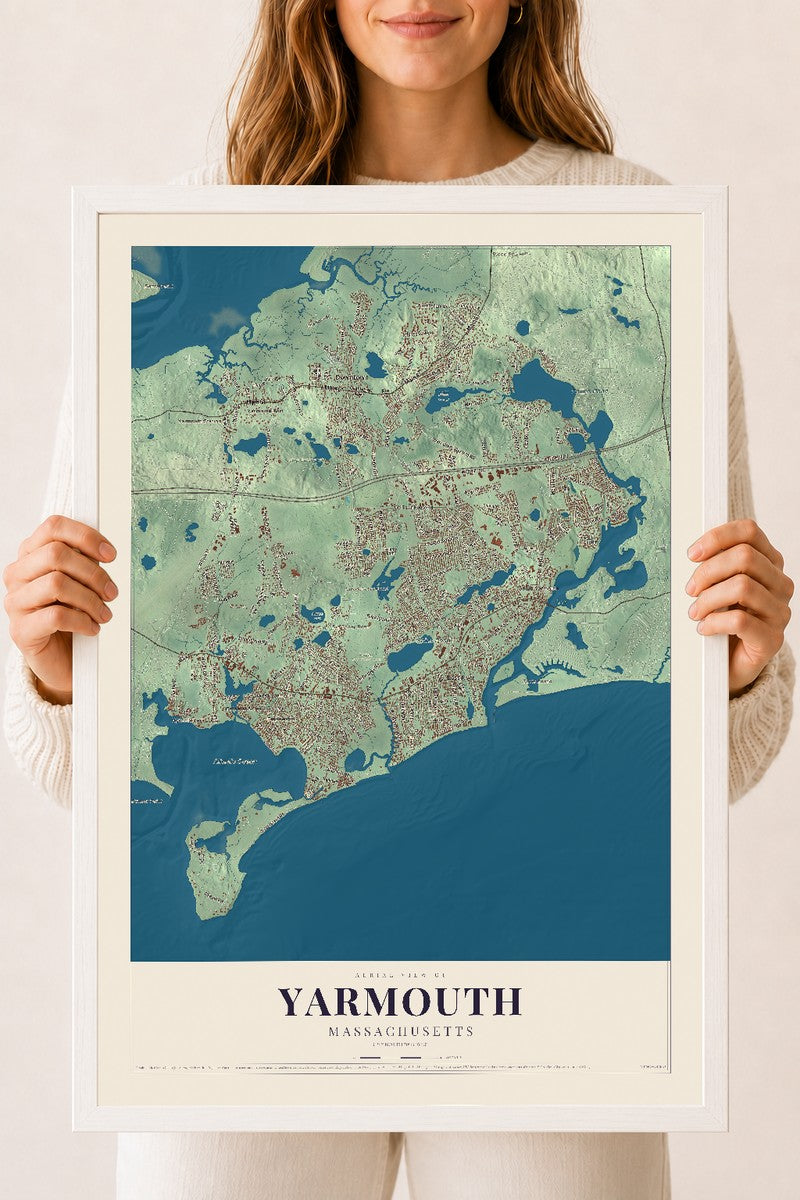 Yarmouth, Massachusetts map print - 18 x 24 white Ayous wood frame