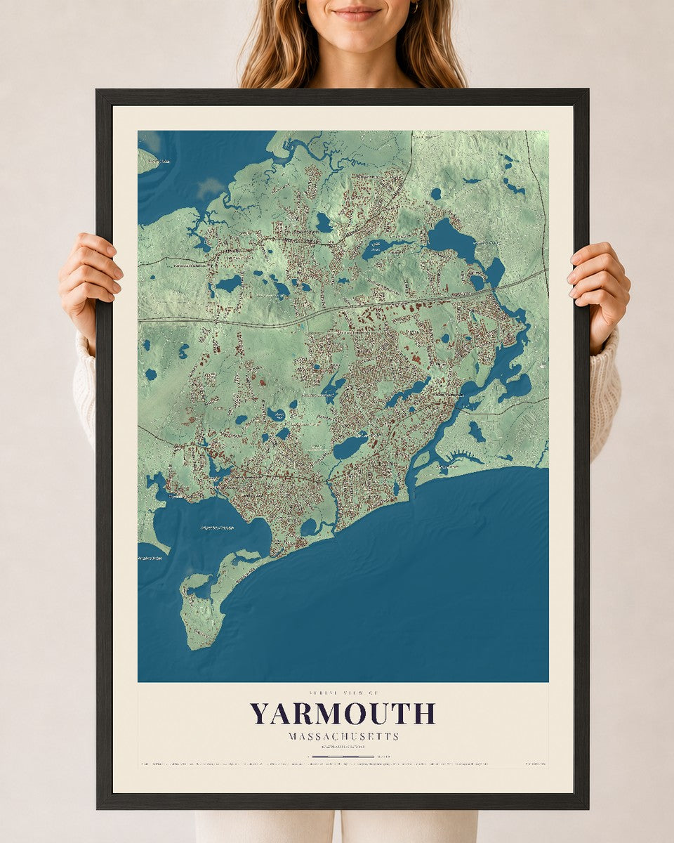 Yarmouth, Massachusetts map print - 24 x 36 black Ayous wood frame