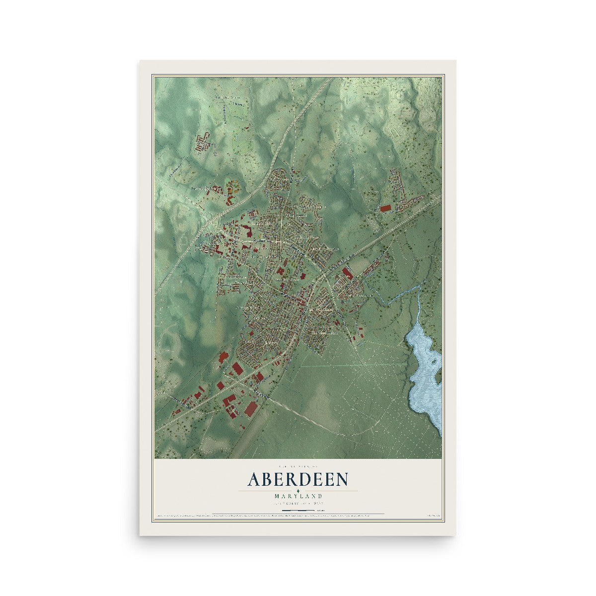 Map of Aberdeen, Maryland, 12 x 18 inch unframed archival matte print