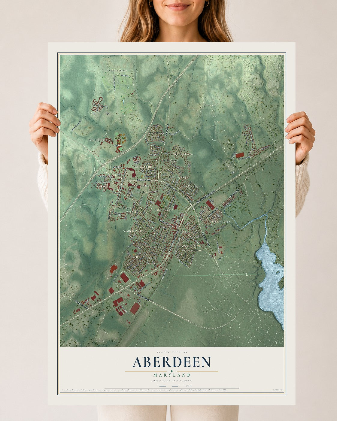 Map of Aberdeen, Maryland, 24 x 36 inch unframed archival matte print