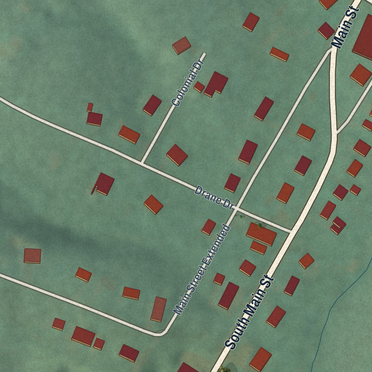 Second close-up of the map of Accident, Maryland print showing more streets and buildings