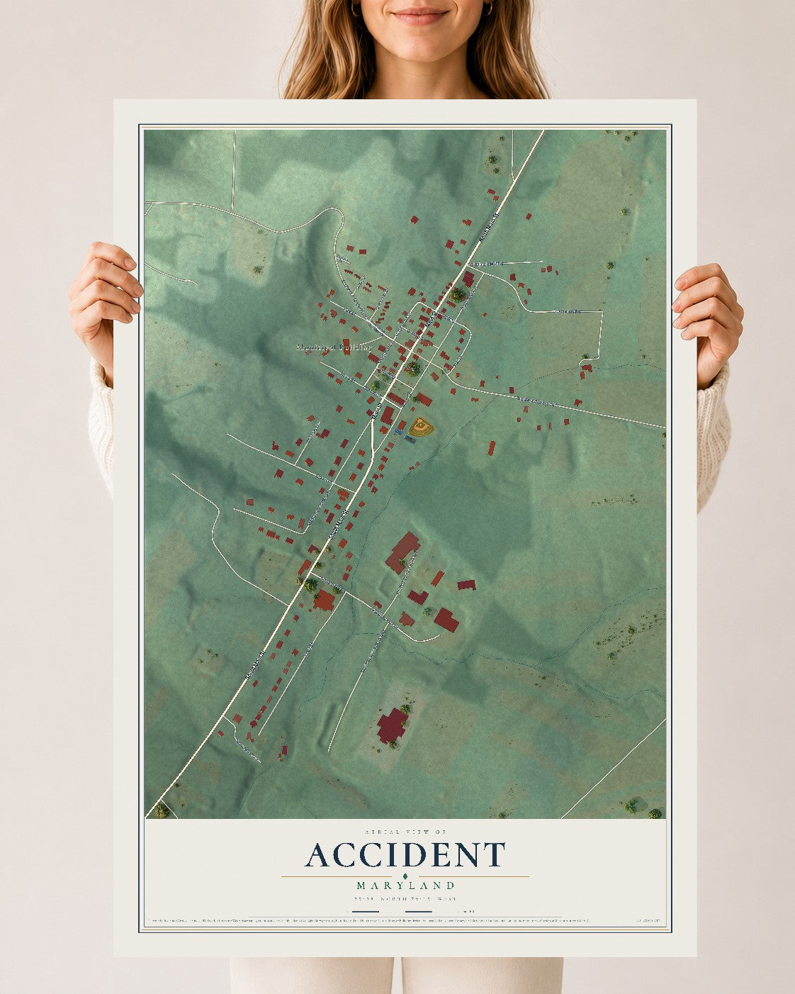 Map of Accident, Maryland, 24 x 36 inch unframed archival matte print