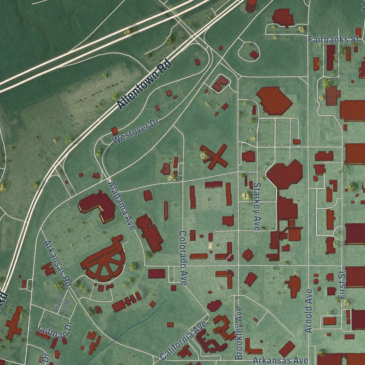 Close-up of the map of Andrews AFB, Maryland print showing street and building detail