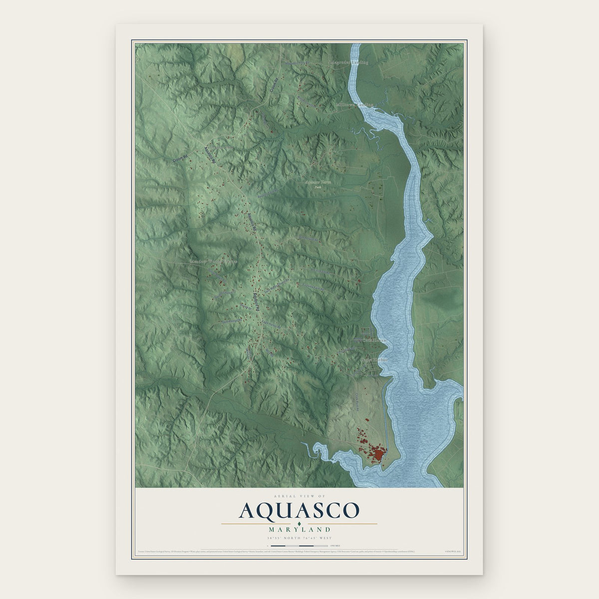Aquasco, Maryland map print, the full design