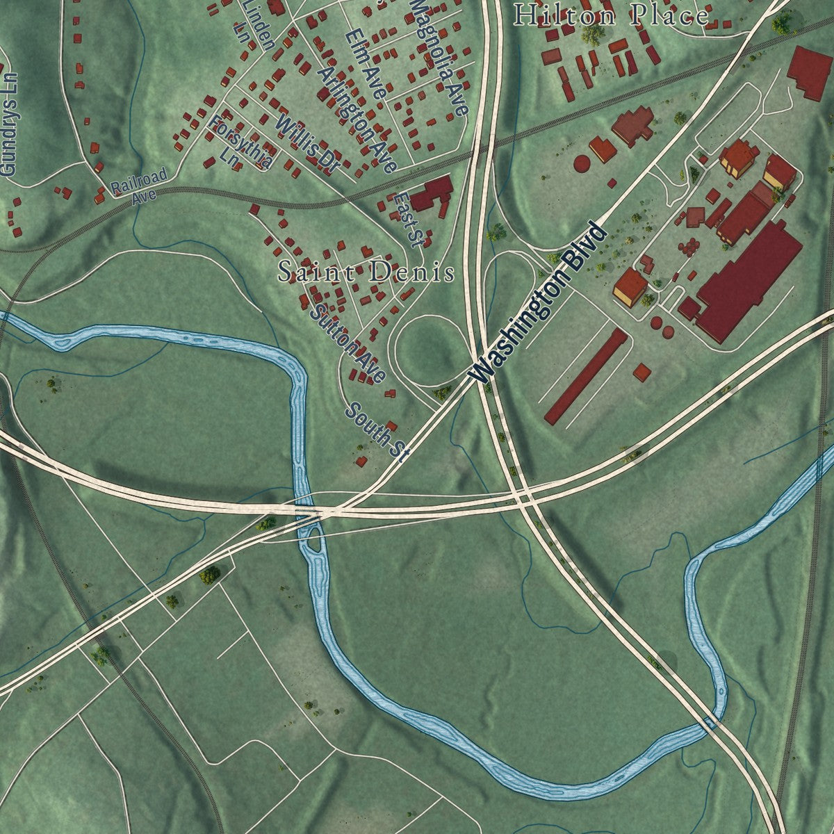 Second close-up of the map of Arbutus, Maryland print showing more streets and buildings