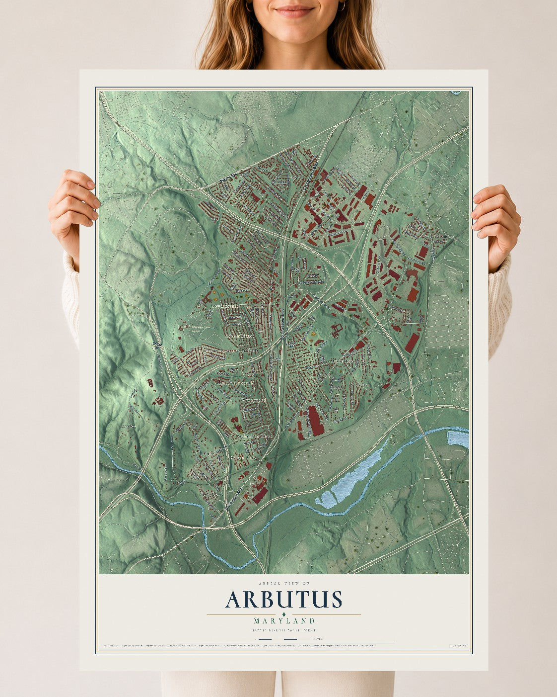 Map of Arbutus, Maryland, 24 x 36 inch unframed archival matte print