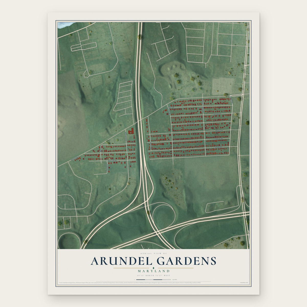 Arundel Gardens, Maryland map print, the full design