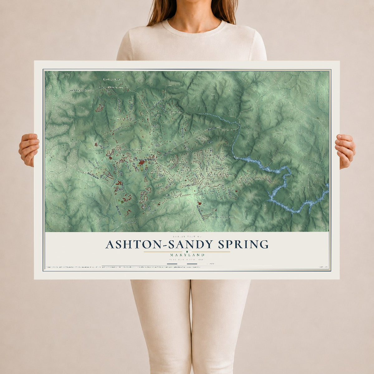 Map of Ashton-Sandy Spring, Maryland, 24 x 36 inch unframed archival matte print