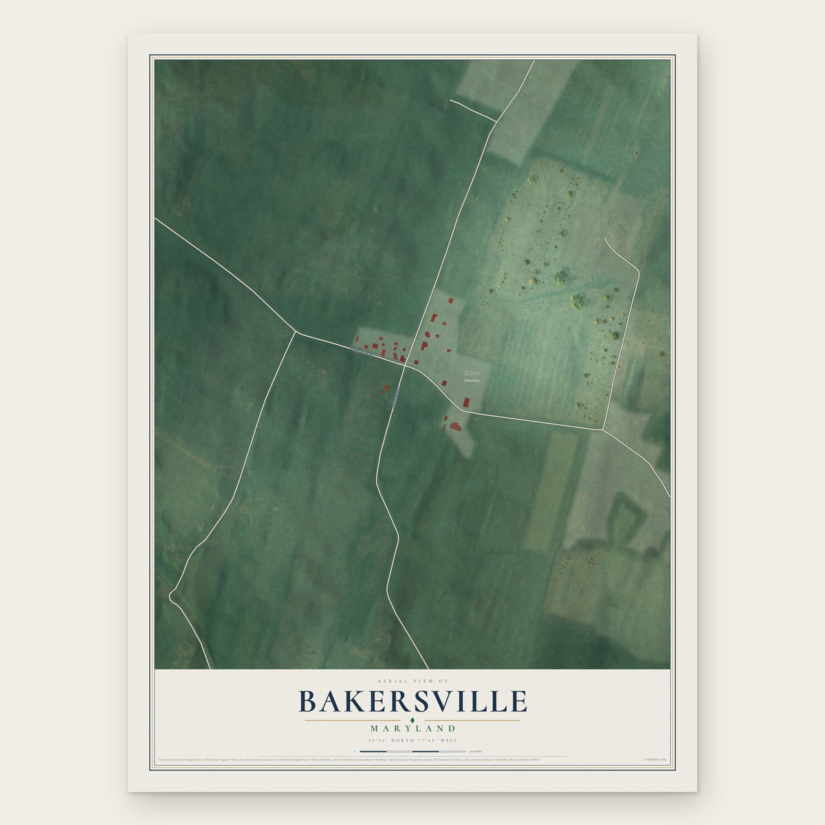 Bakersville, Maryland map print, the full design