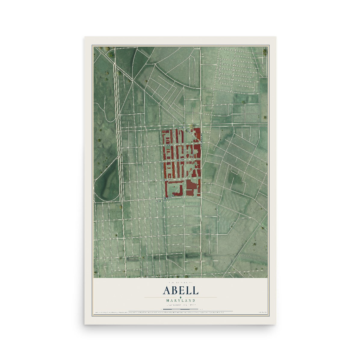 Map of Abell, Maryland, 12 x 18 inch unframed archival matte print