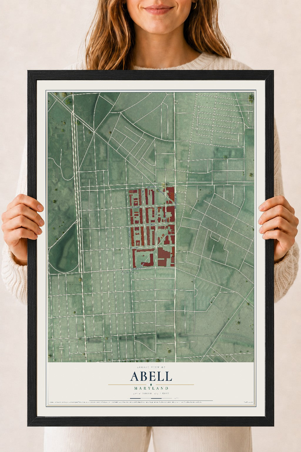 Map of Abell, Maryland, 18 x 24 inch print in a black wood frame