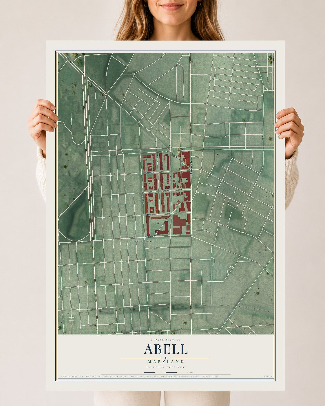 Map of Abell, Maryland, 24 x 36 inch unframed archival matte print