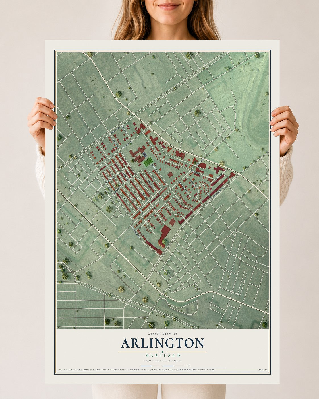 Map of Arlington, Maryland, 24 x 36 inch unframed archival matte print