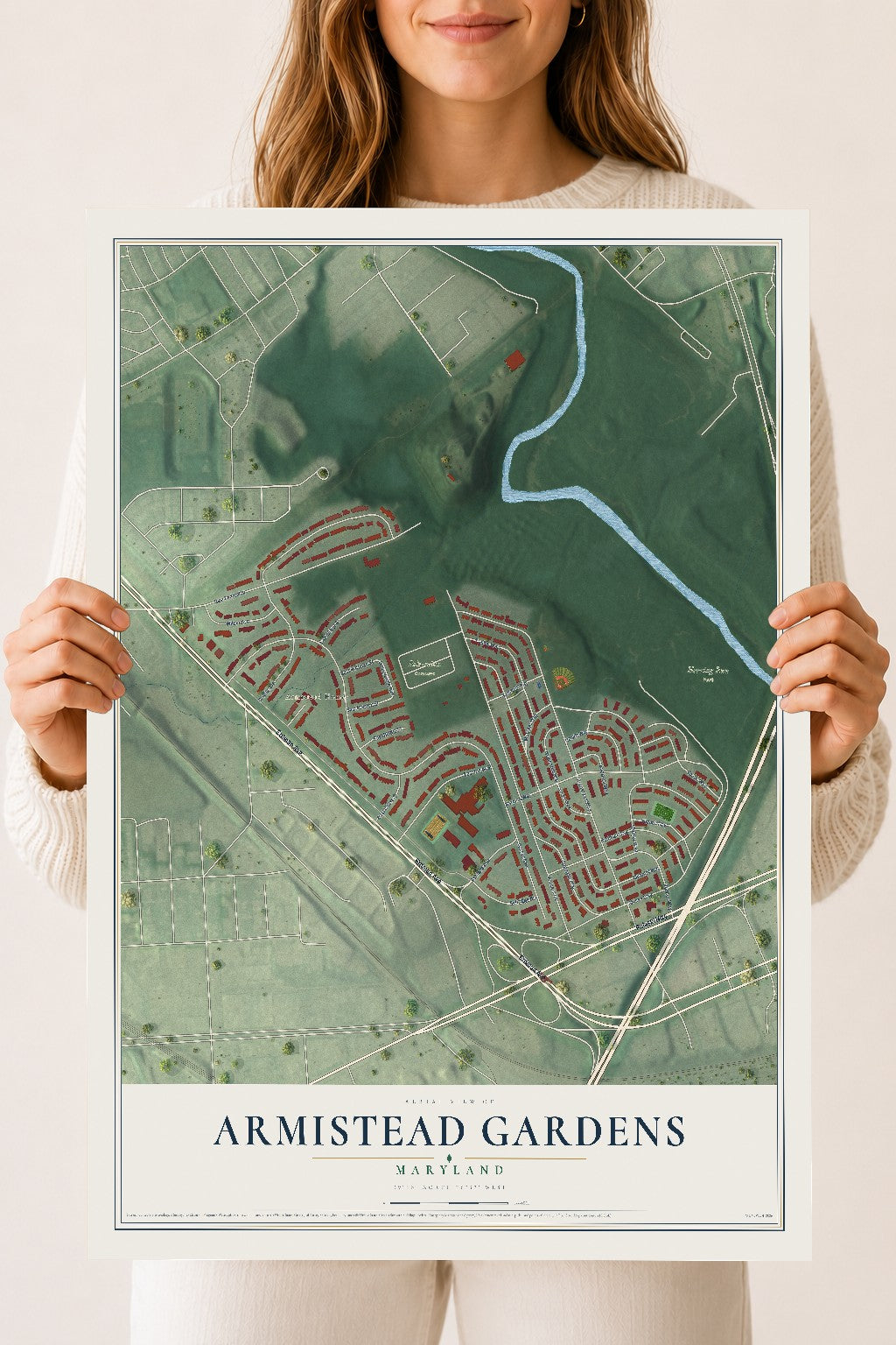 Map of Armistead Gardens, Maryland, 18 x 24 inch unframed archival matte print
