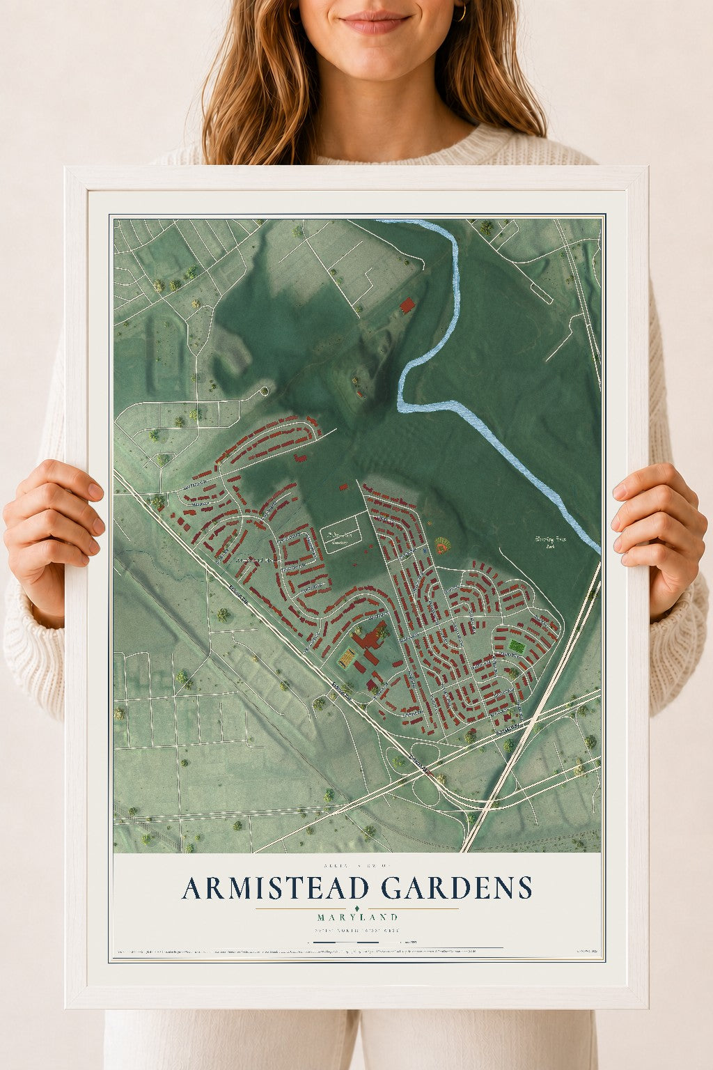 Map of Armistead Gardens, Maryland, 18 x 24 inch print in a white wood frame
