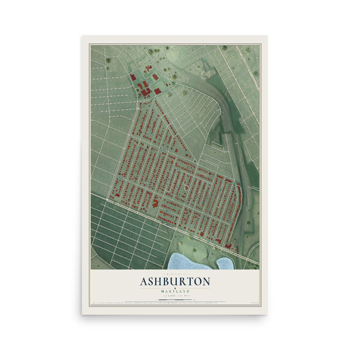 Map of Ashburton, Maryland, 12 x 18 inch unframed archival matte print